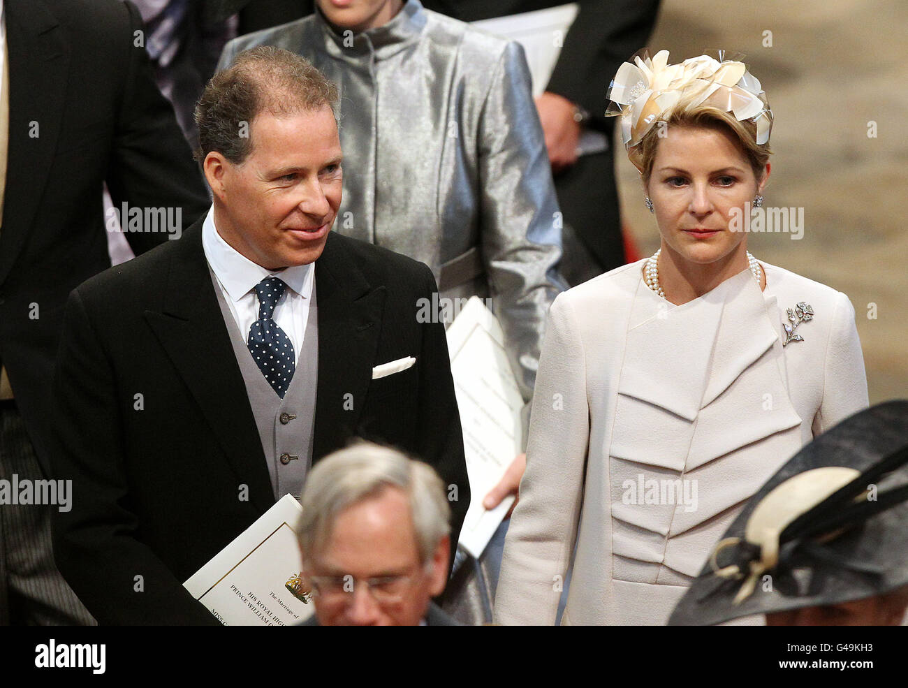 Viscount, and Viscountess Linley leave Westminster Abbey Stock Photo