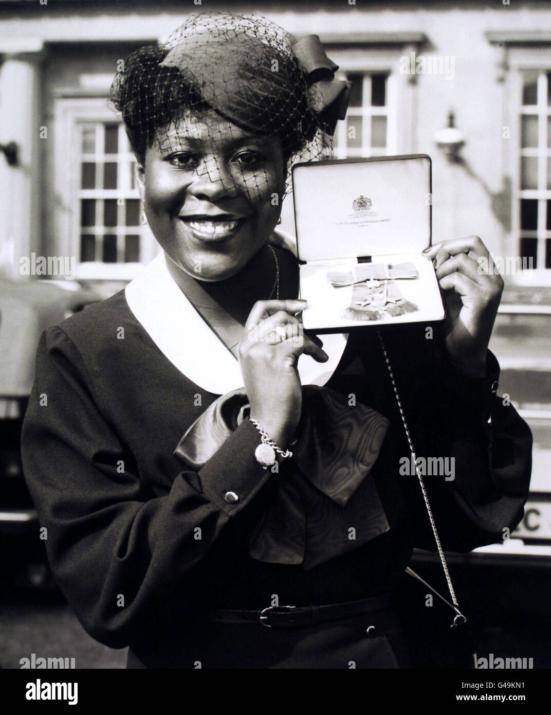 Olympic javelin gold medalist Tessa Sanderson with her MBE at