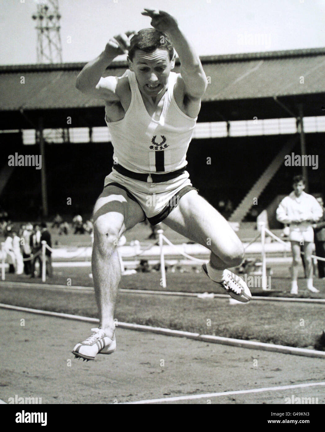 Athletics - Oxford University v Cambridge University - White City Stadium. M.Ralph (Oxford), winner of the triple jump Stock Photo