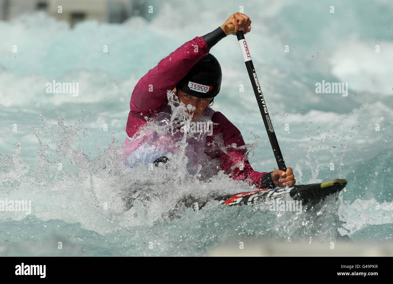 Great Britain's Mallory Franklin in action in the womens C1 canoe during the Team GB Slalom Selection at Lee Valley White Water Park, Middlesex. Stock Photo