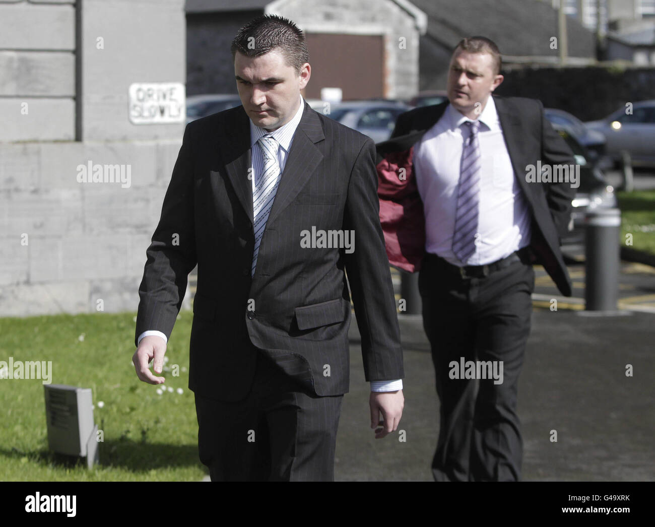 Barmen Aidan Dalton (left) and Gary Wright (right) at Nenagh Court House Co.Tipperary where they today denied the manslaughter of Graham Parish who died from acute alcohol intoxication at Hayes Hotel in Thurles, almost three years ago. Stock Photo