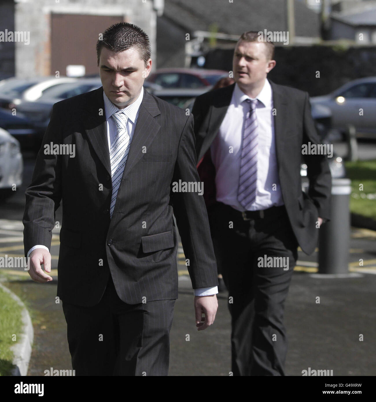 Barmen Aidan Dalton (left) and Gary Wright (right) at Nenagh Court House Co.Tipperary where they today denied the manslaughter of Graham Parish who died from acute alcohol intoxication at Hayes Hotel in Thurles, almost three years ago. Stock Photo