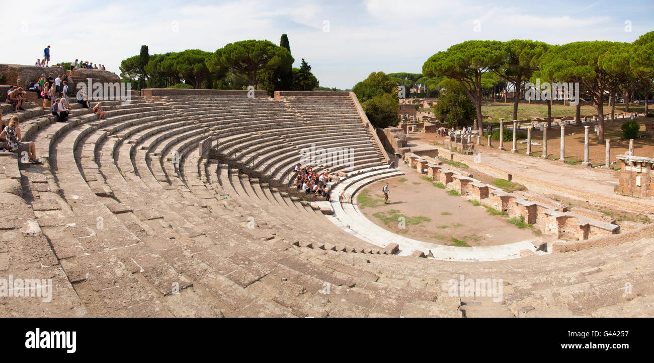 The cavea of the theatre, ruins of the ancient Roman port town of Ostia, Italy, Europe Stock Photo