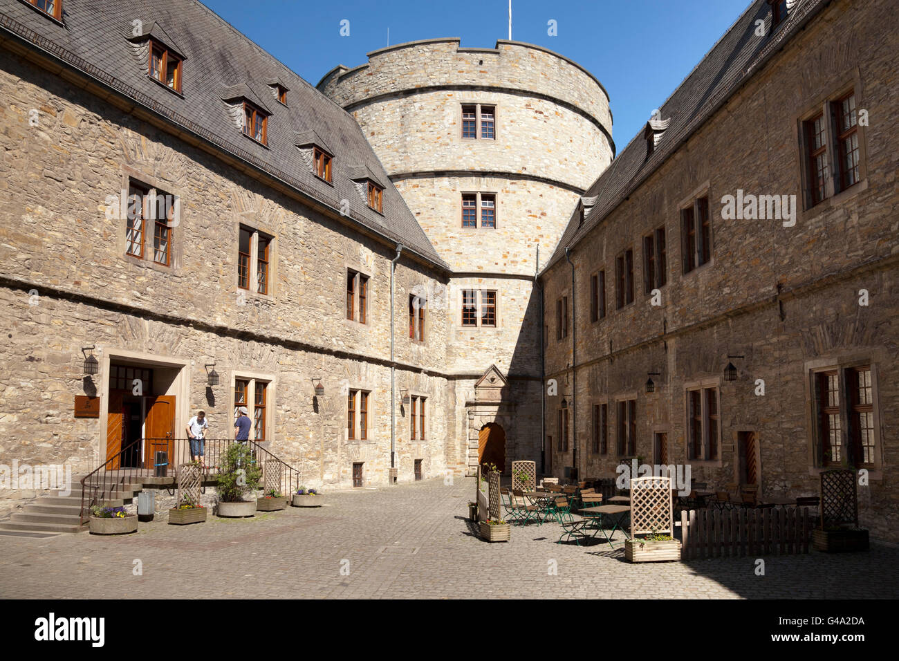 Castle courtyard of Wewelsburg castle, a triangular castle, Bueren, North Rhine-Westphalia Stock Photo