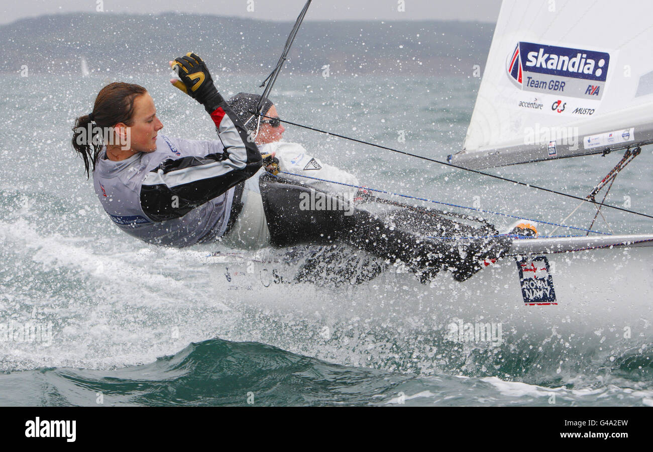 British Olympic sailing team members in the 470 class Penny Clark (back