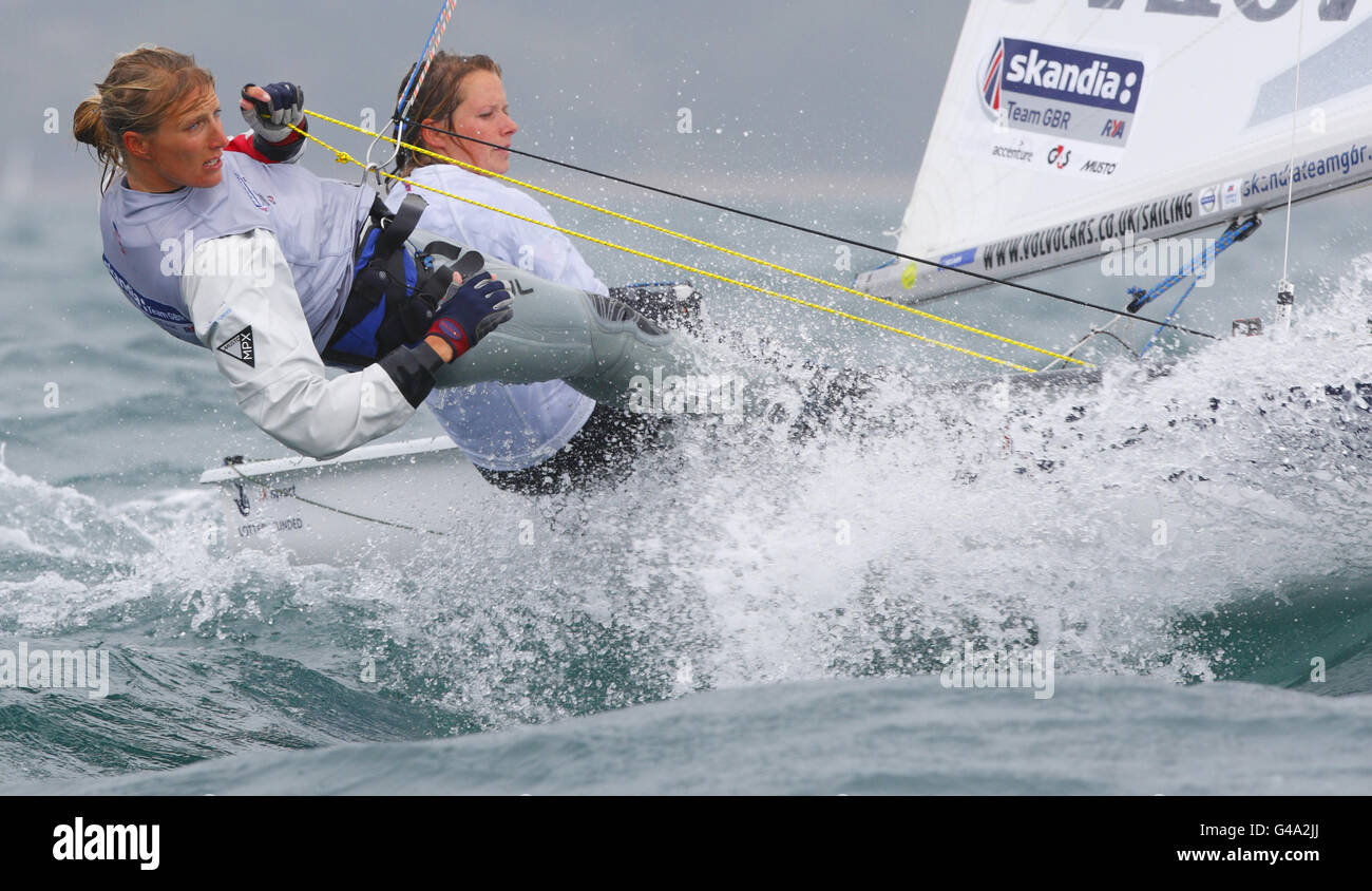British Olympic sailing team members in the 470 class Hannah Mills