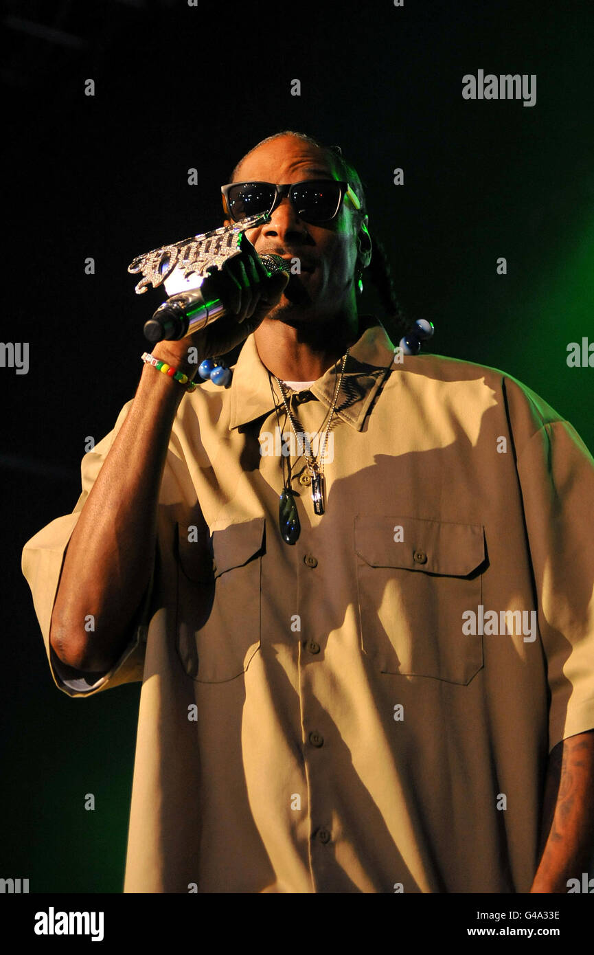 Snoop Dogg in concert - London. Snoop Dogg performs on stage at the HMV Forum in north London. Stock Photo