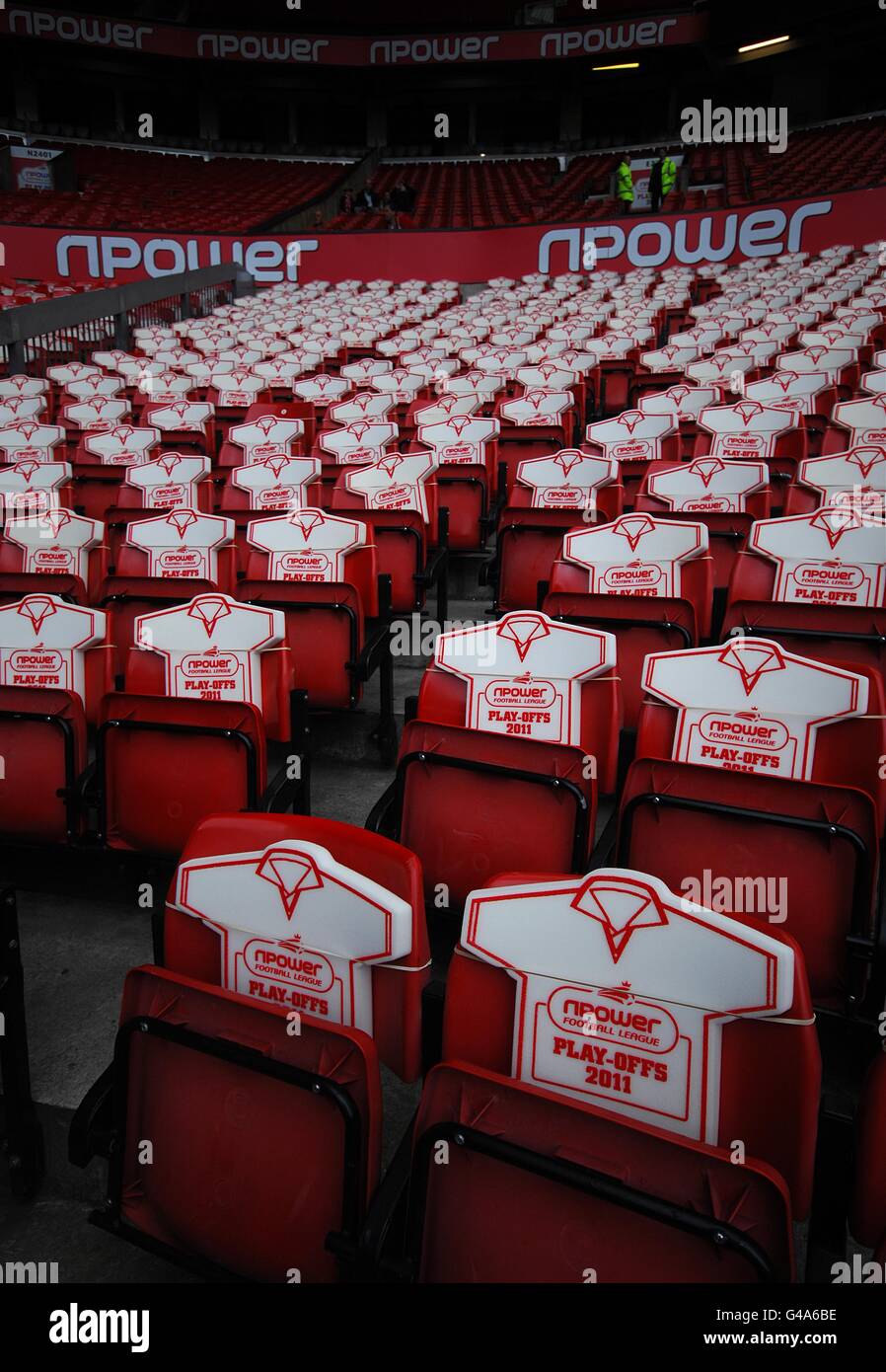 Soccer - npower Football League Two - Play Off - Final - Stevenage v Torquay United - Old Trafford. npower merchandise in the seats Stock Photo