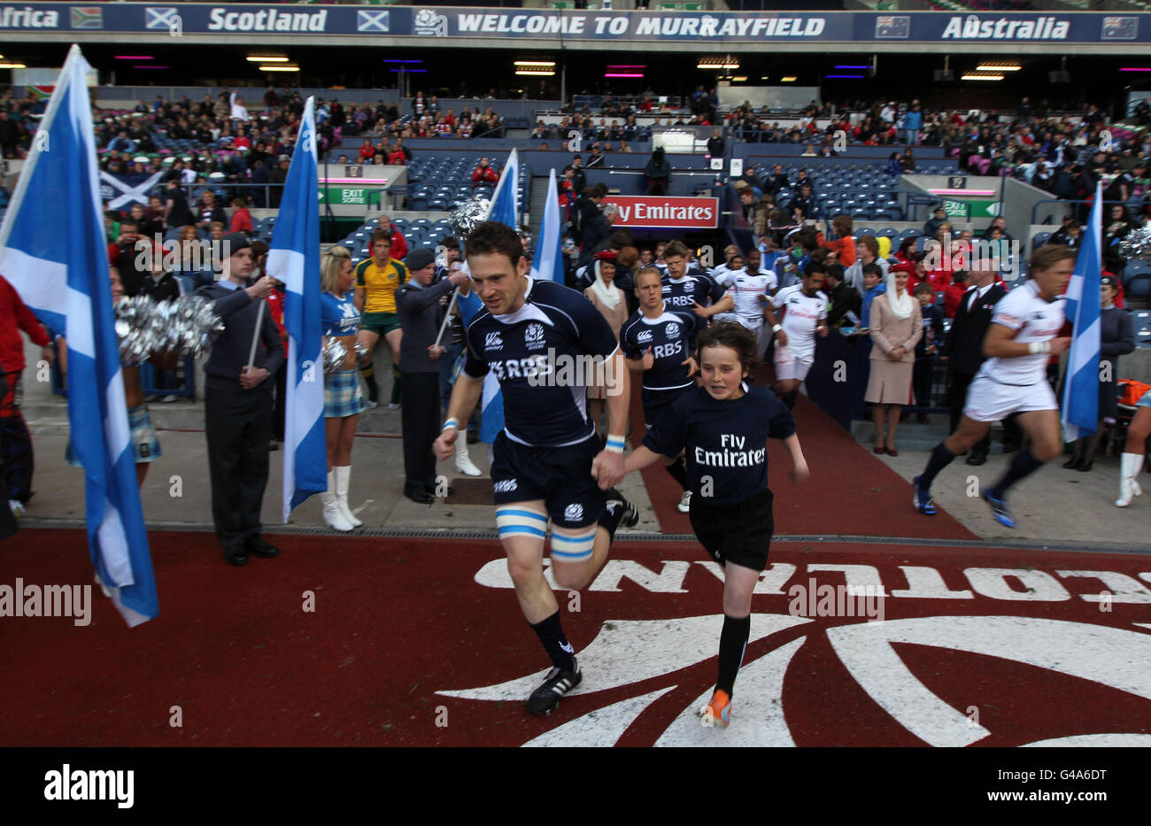 Scotland's Scott Riddell walks on to the pitch for the Emirates Airline ...