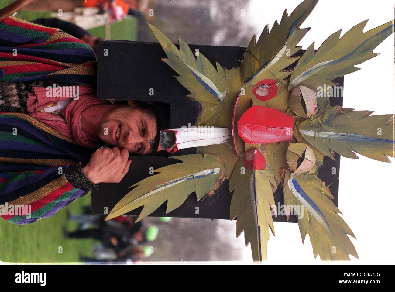 An elaborate head-dress worn by an unidentified supporter at the start of today's (Saturday) March and rally in London campaigning for the decriminalisation of cannabis . Photo by Neil Munns/PA. See PA story DRUGS March Stock Photo