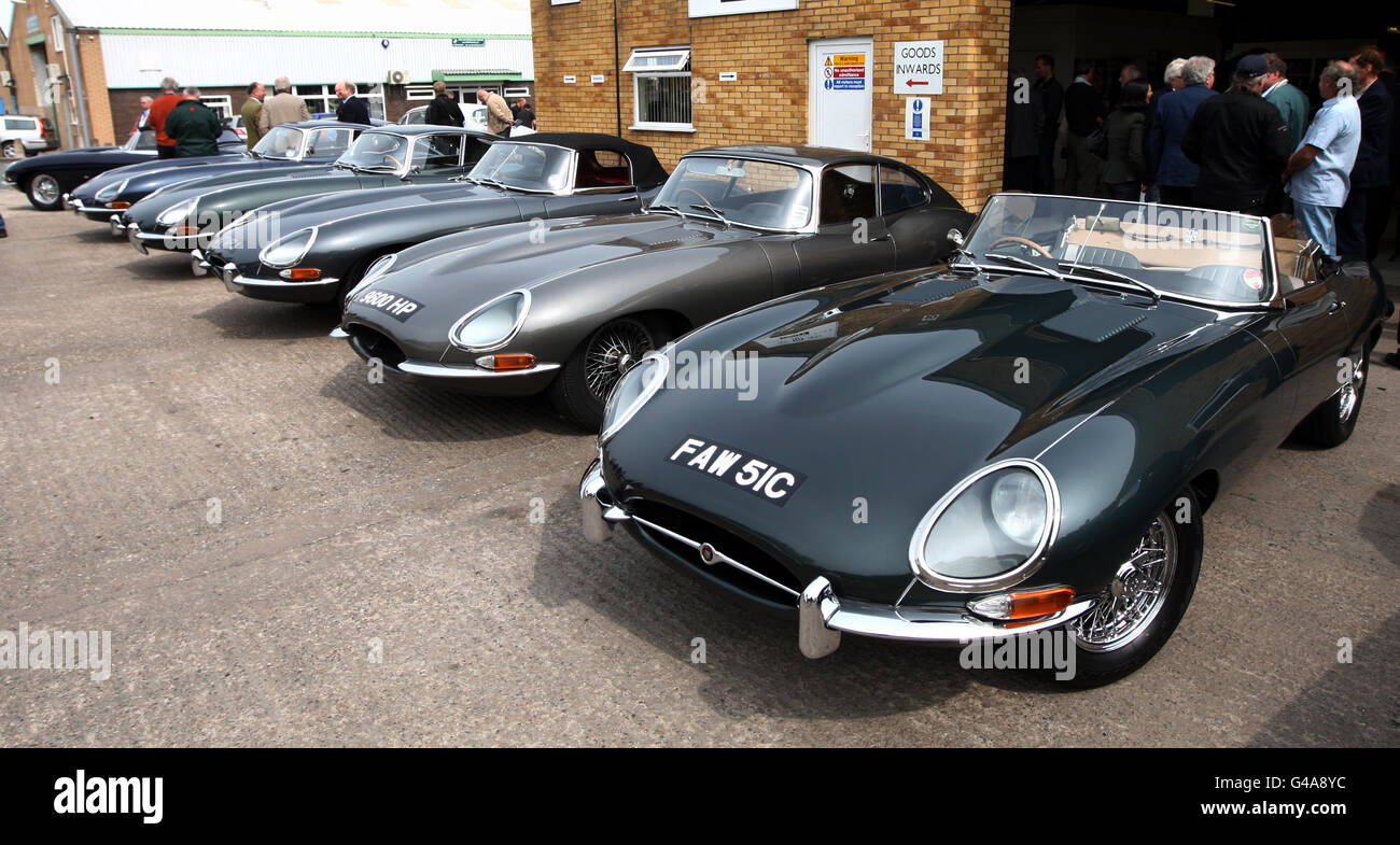 Jaguar restoration. A line up of E type Jaguars on show at Classic