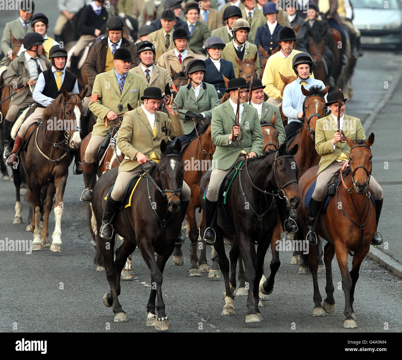 Horses and their riders go through the streets of Hawick after the ...