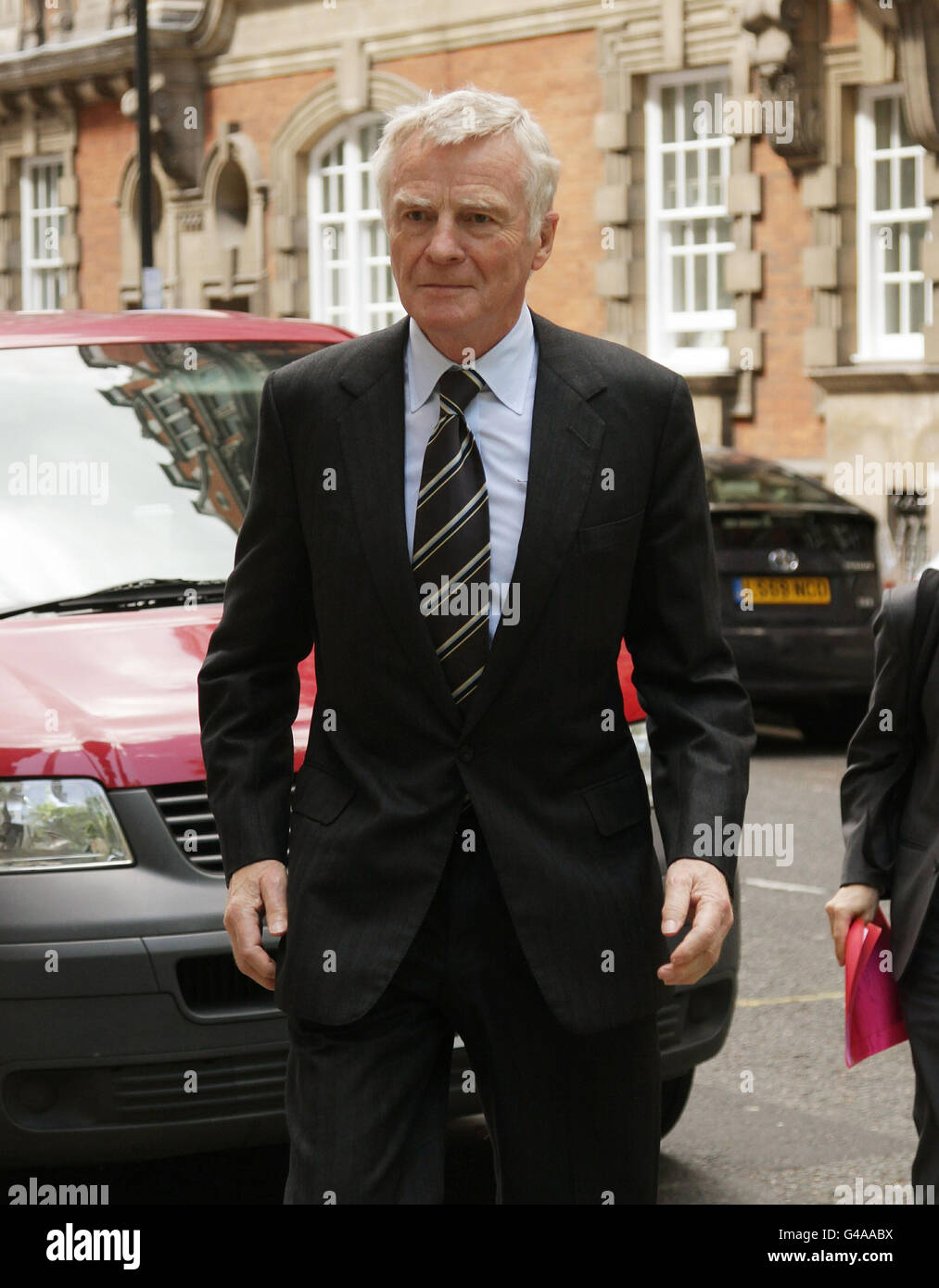 Max Mosley arrives at studios in central London after he lost his European Court of Human Rights bid to force newspapers to warn people before exposing their private lives. Stock Photo