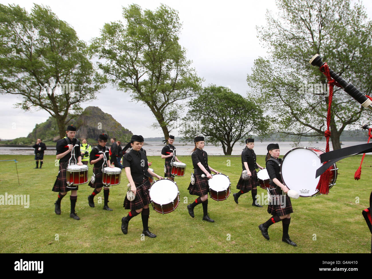 Drummers attend the Scottish Pipe Band Championships in Dumbarton