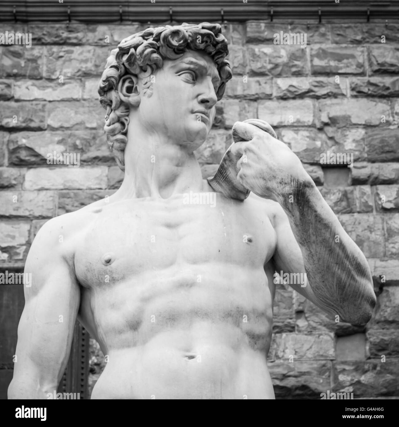 Florence, Italy. Michelangelo's David in front of Palazzo Vecchio Stock