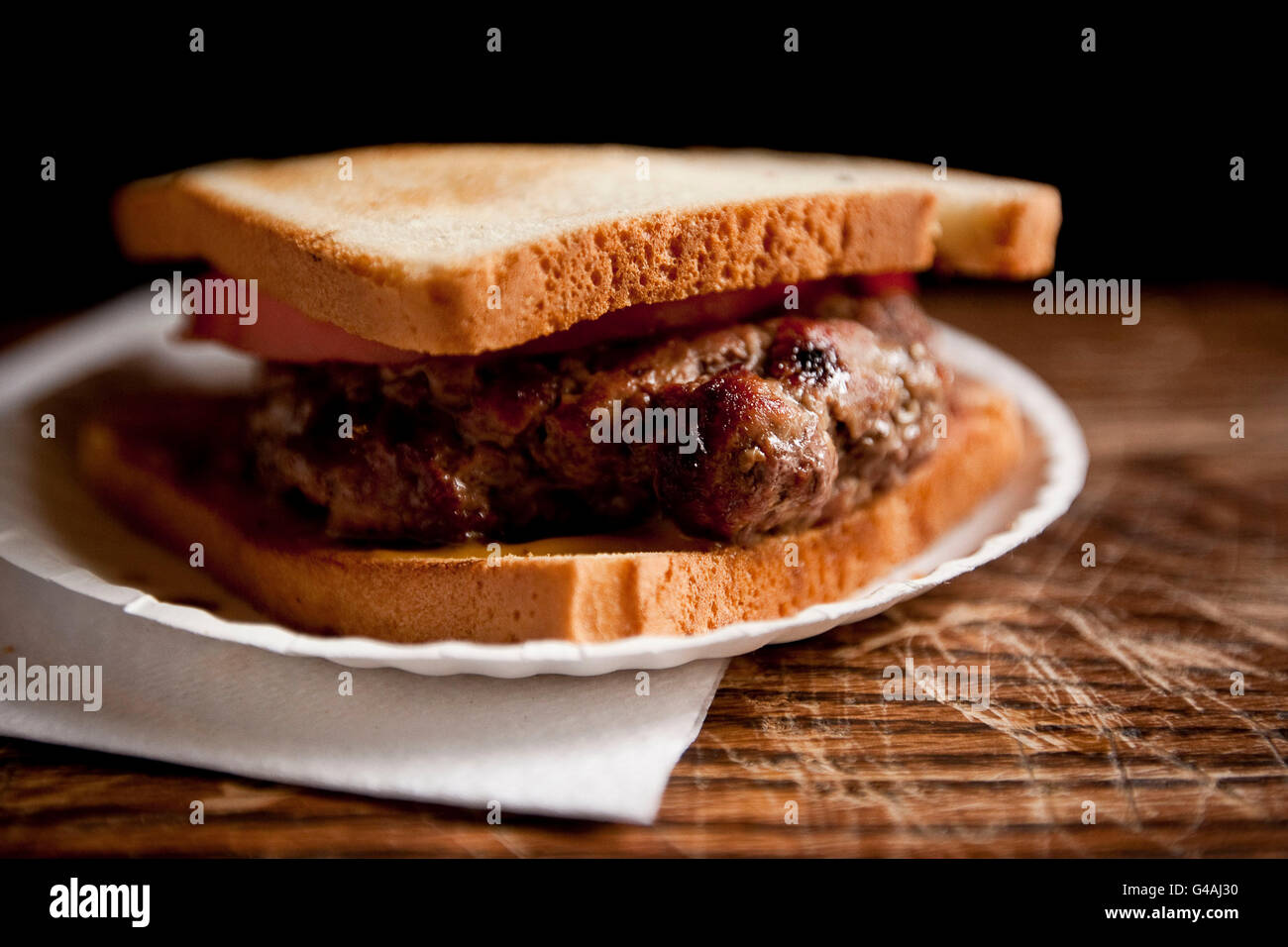 View of a burger at Louis&#39; Lunch hamburger joint in New Haven, CT Stock Photo: 105954548 - Alamy