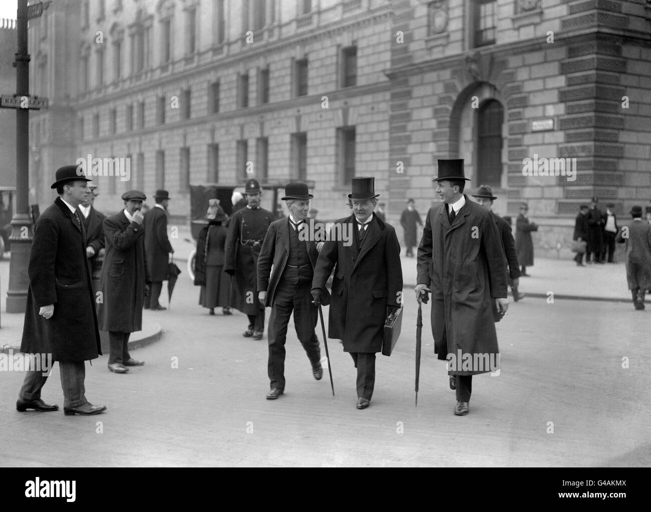 David Lloyd George arrives at the Houses of Parliament on Budget Day. Stock Photo