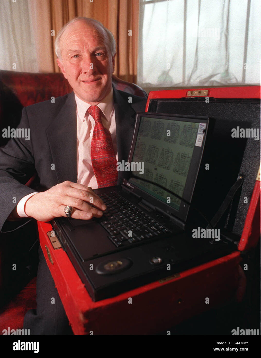 **Embargoed until TUESDAY 13/1/98** David Clarke, Chancellor of the Duchy of Lancaster, shows off the new ministerial red box which has security features based on fingerprints and a ring that the owner wears.  Photo by Ben Curtis/PA. Stock Photo