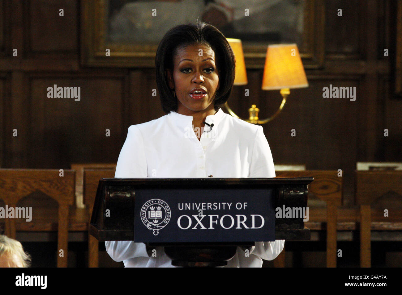 Us First Lady Michelle Obama Talks During A Q&A Session At Christ Church  College At Oxford University, With Students From The Elizabeth Garrett  Anderson (Ega) Secondary School Stock Photo - Alamy