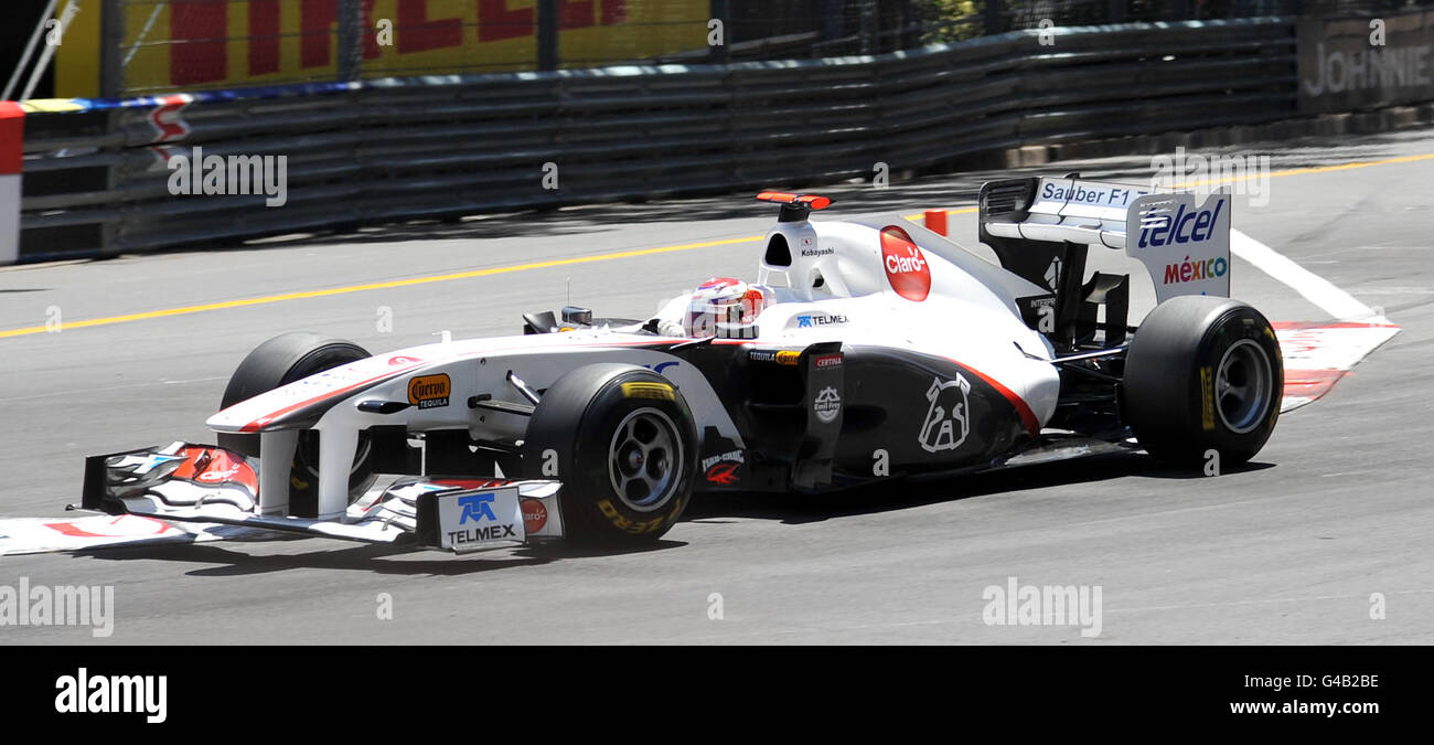 Kamui Kobayashi on his way to fifth place in his Sauber during the Monaco Grand Prix at the Circuit de Monaco, Monte Carlo. Stock Photo