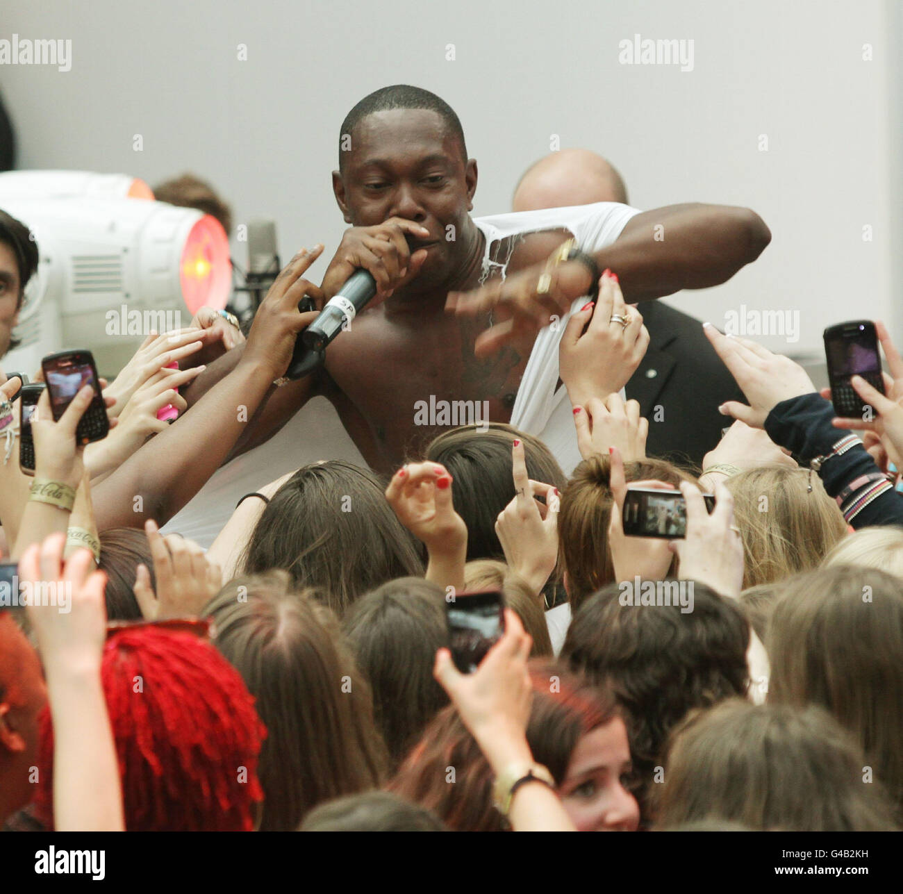 Dizzee Rascal performing at a free live event at Westfield London to ...