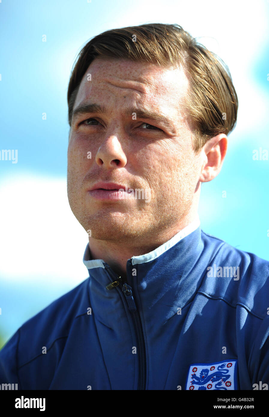 England's Scott Parker is interviewed during the visit to Millbrook Testing Facility, in Millbrook. Stock Photo