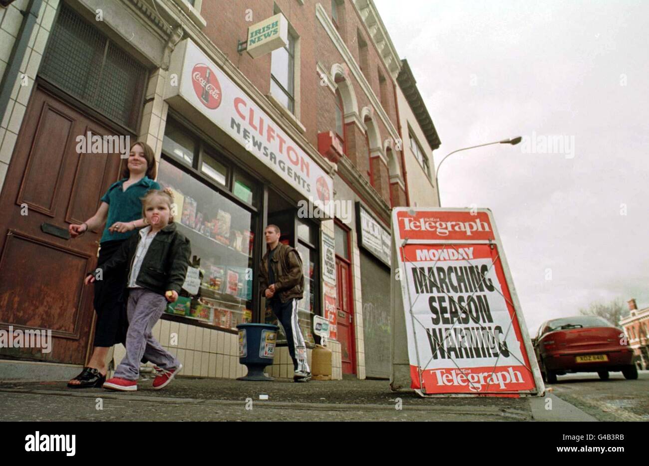 Newspaper banner outside Clifton Newsagents in the centre of Belfast