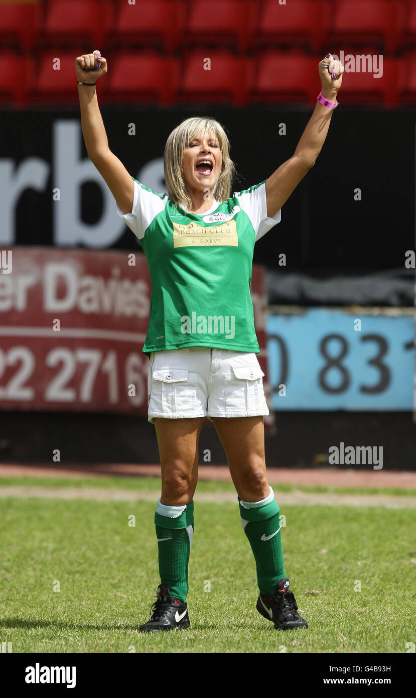 Sam Fox takes part in the annual Celebrity Soccer Six event, at Charlton Athletic FC, in south east London. Stock Photo