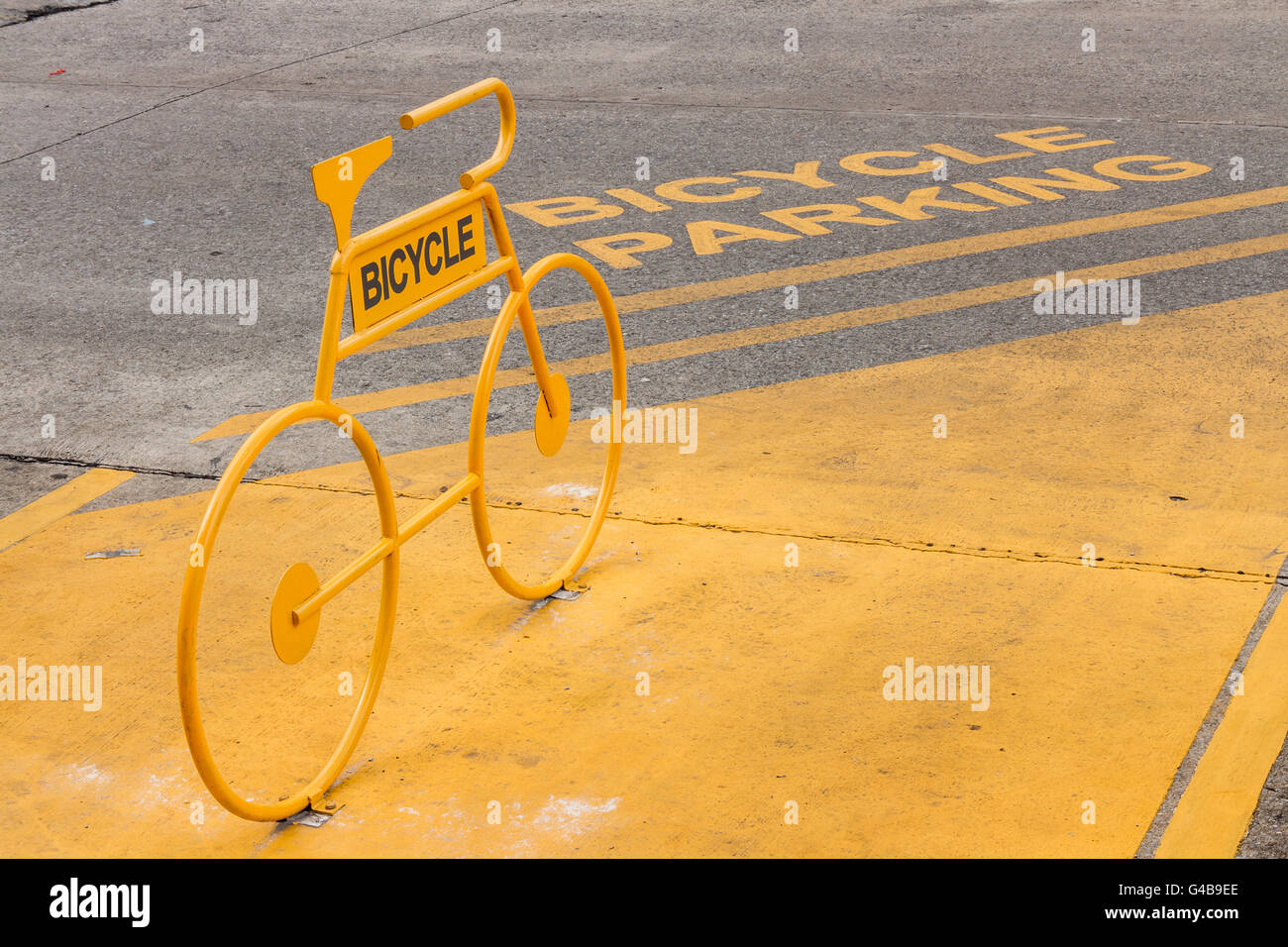 Bicycle parking yellow color Stock Photo
