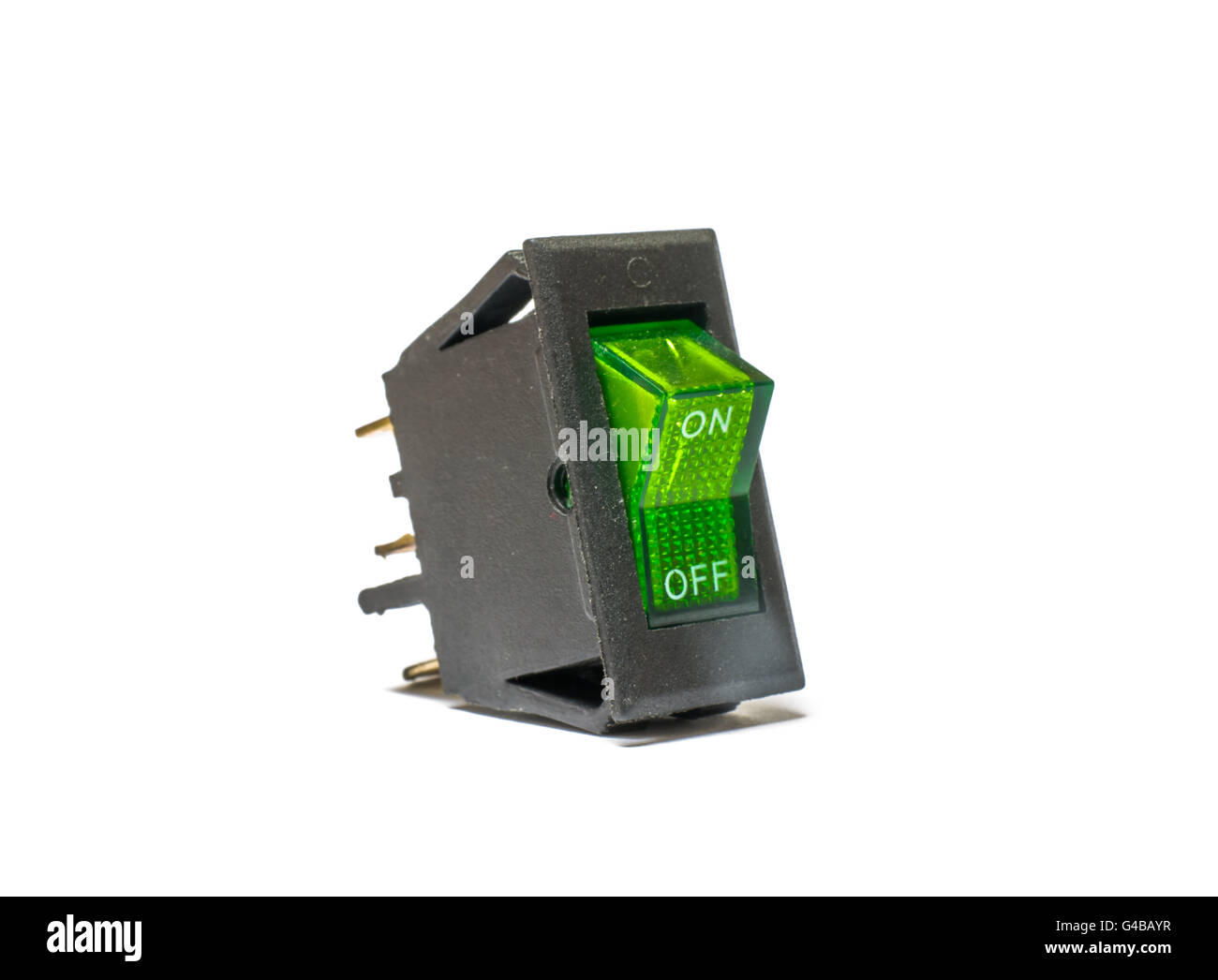 Green Rocker Switches with Light. Stock Photo