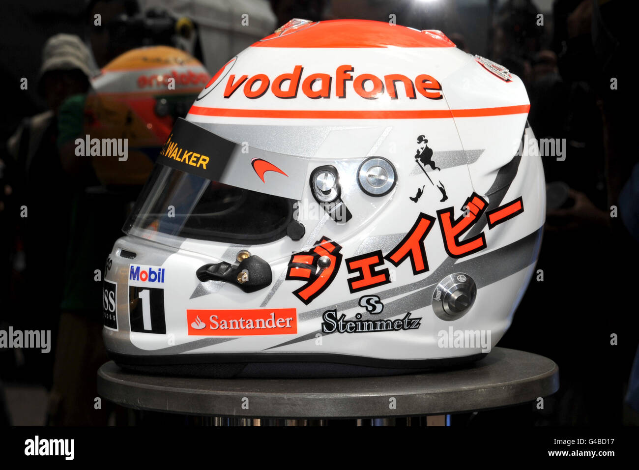 The helmets of Vodafone McLaren Mercedes' Jenson Button during a