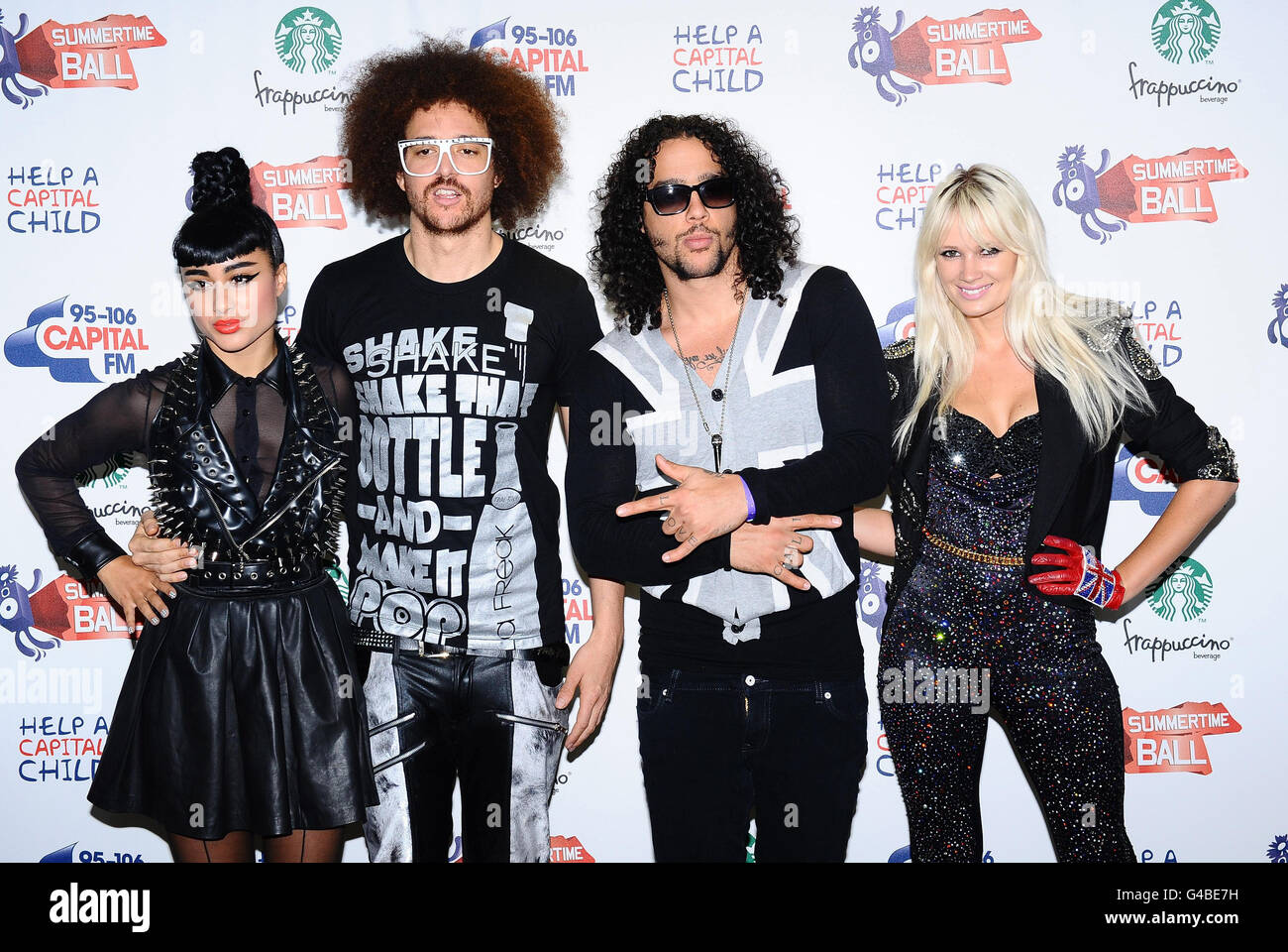 LMFAO, Stefan Gordy and Skyler Gordy, backstage at the Capital FM