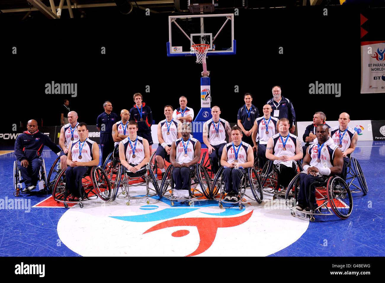 The great britain wheelchair basketball team pose with their medals hi