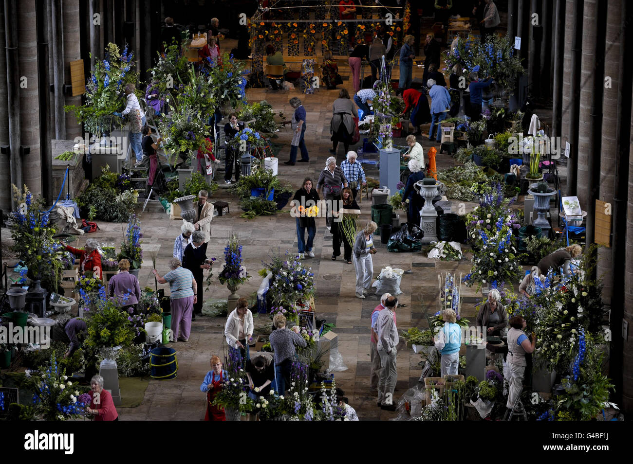 Flower arrangers are busy arranging their floral displays at Salisbury