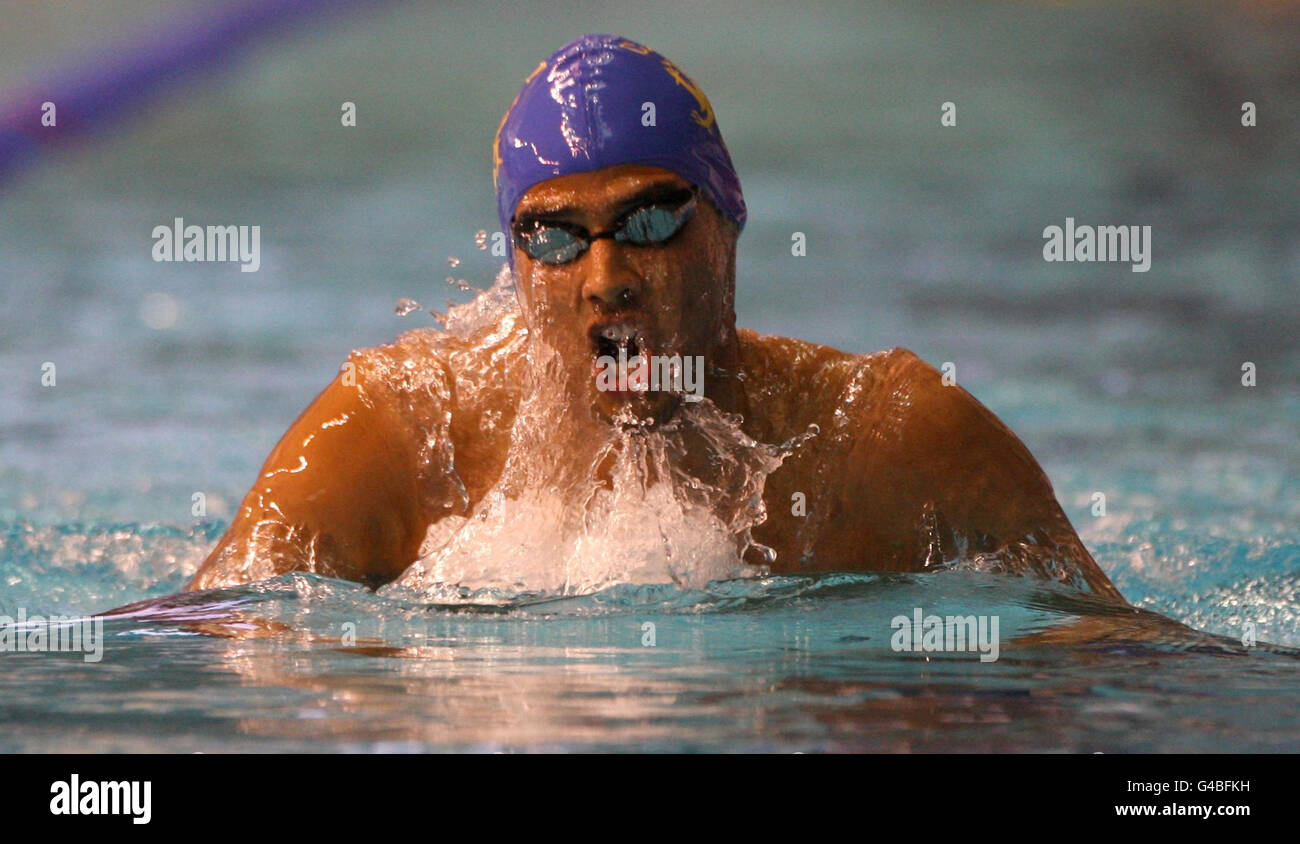 British swimmer Xavier Mohammed on his Breaststroke leg of the final of the Men's Open 400m Individual Medley during the ASA National Championships at Ponds Forge, Sheffield. Stock Photo