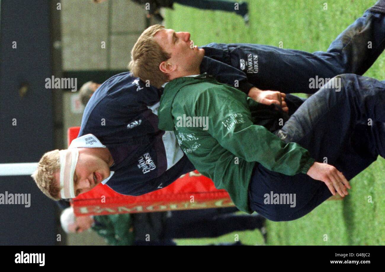 Scotland's Doddie Weir (headband) with team captain Gary Armstrong ...