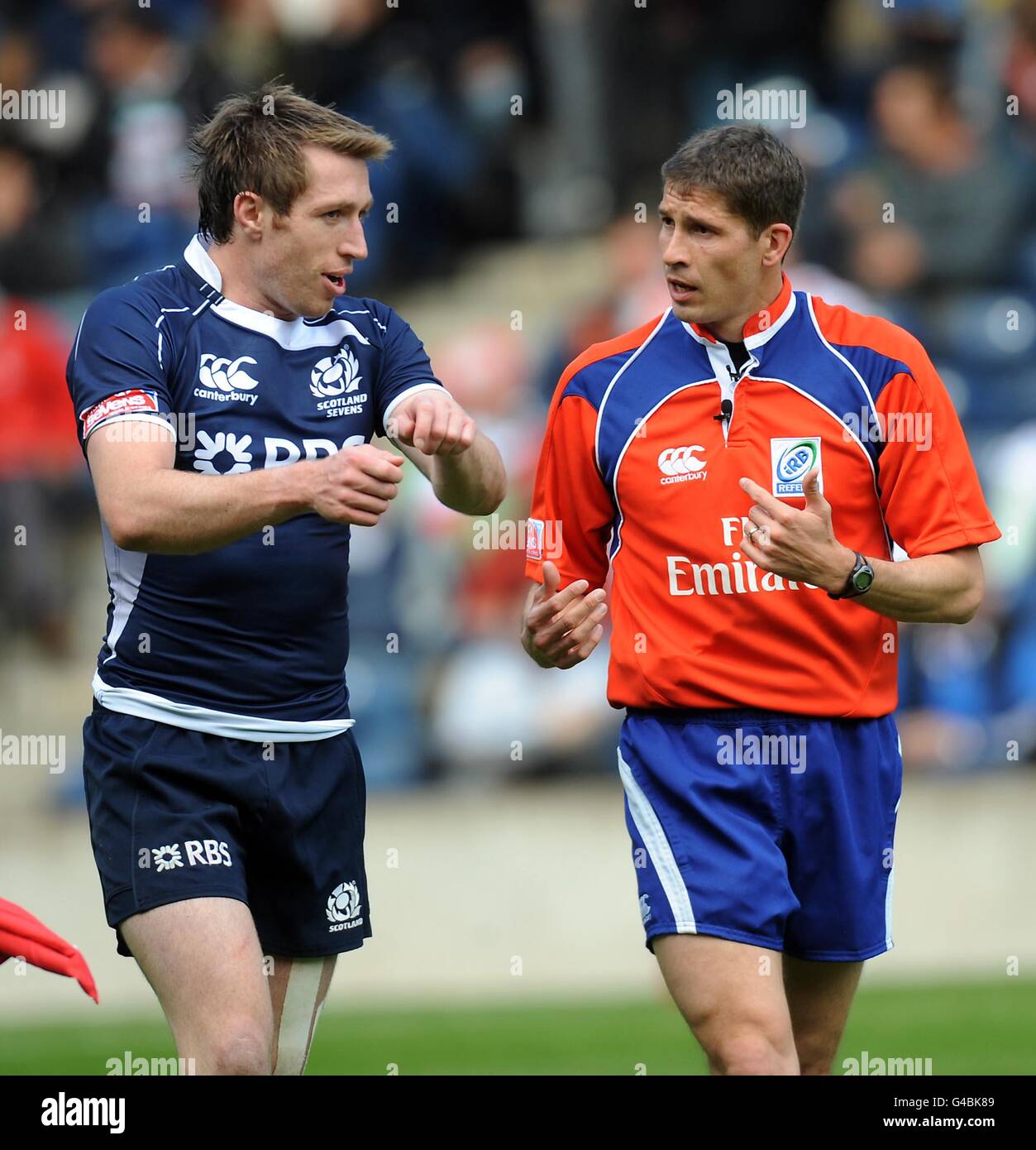 Scott Ridel Scotland Captain Scott Ridell has a chat with the referee during the ...
