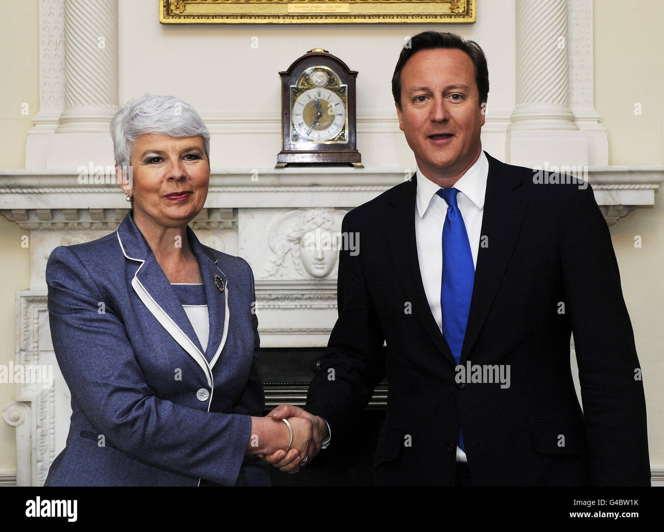British Prime Minister David Cameron meets with Croatian Prime Minister Jadranka Kosor at 10 Downing Street, London. Stock Photo