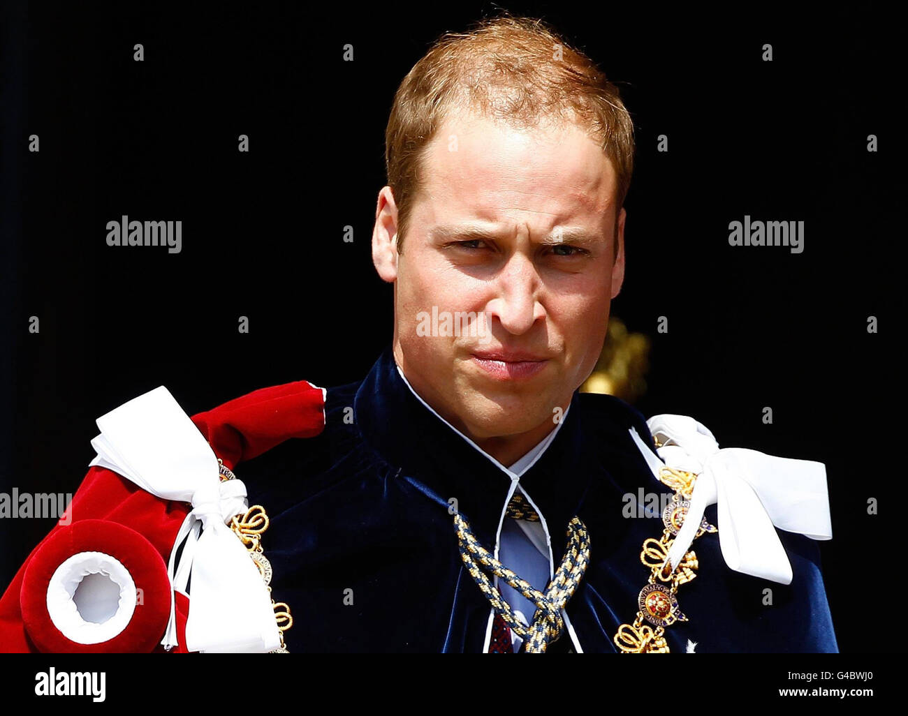 The Duke of Cambridge as he leaves the Order of the Garter service at St. George's chapel inside the grounds of Windsor Castle. Stock Photo
