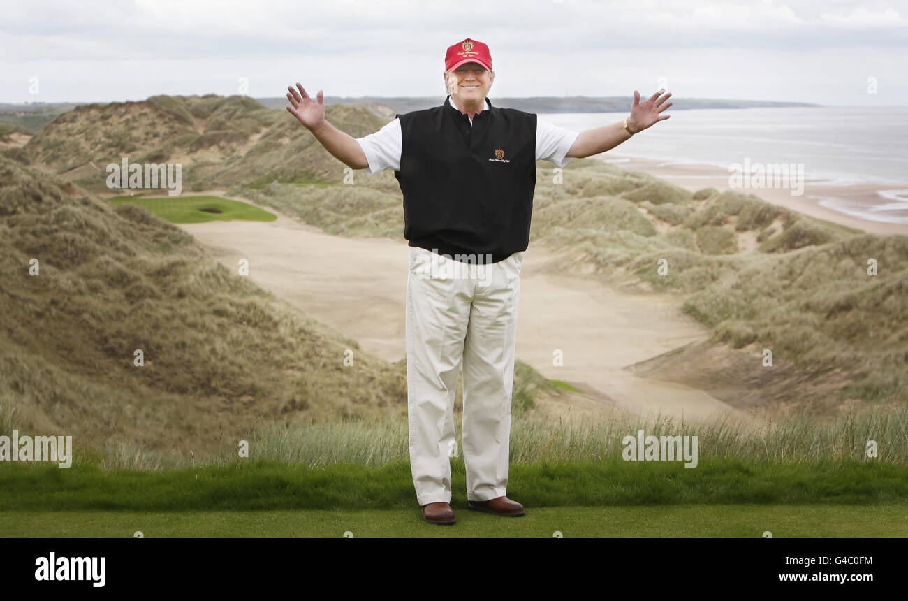 Donald Trump views developments to his luxury golf resort during a visit to the Menie estate in Aberdeenshire. Stock Photo