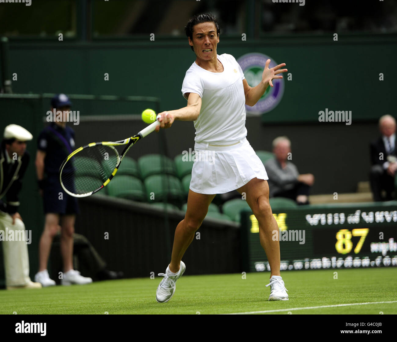 Italy's Francesca Schiavone in action against Australia's Jelena Dokic during day one of the 2011 Wimbledon Championships at the all England Lawn Tennis and Croquet Club, Wimbledon. Stock Photo