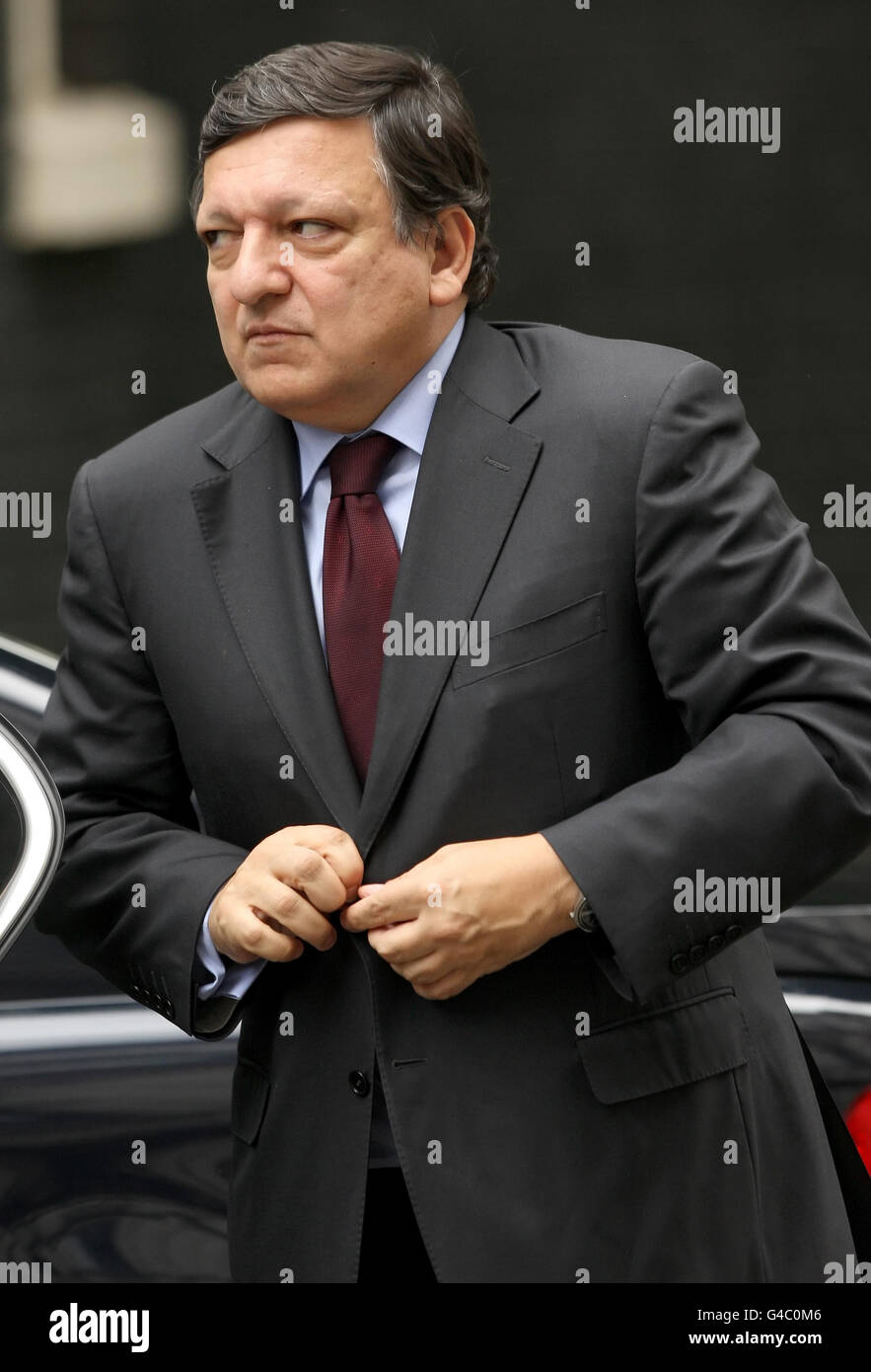 President of the European Commission Jose Manuel Barroso arrives for a meeting with Prime Minister David Cameron at 10 Downing Street, London, where they met to discuss the ongoing financial situation in Greece. Stock Photo