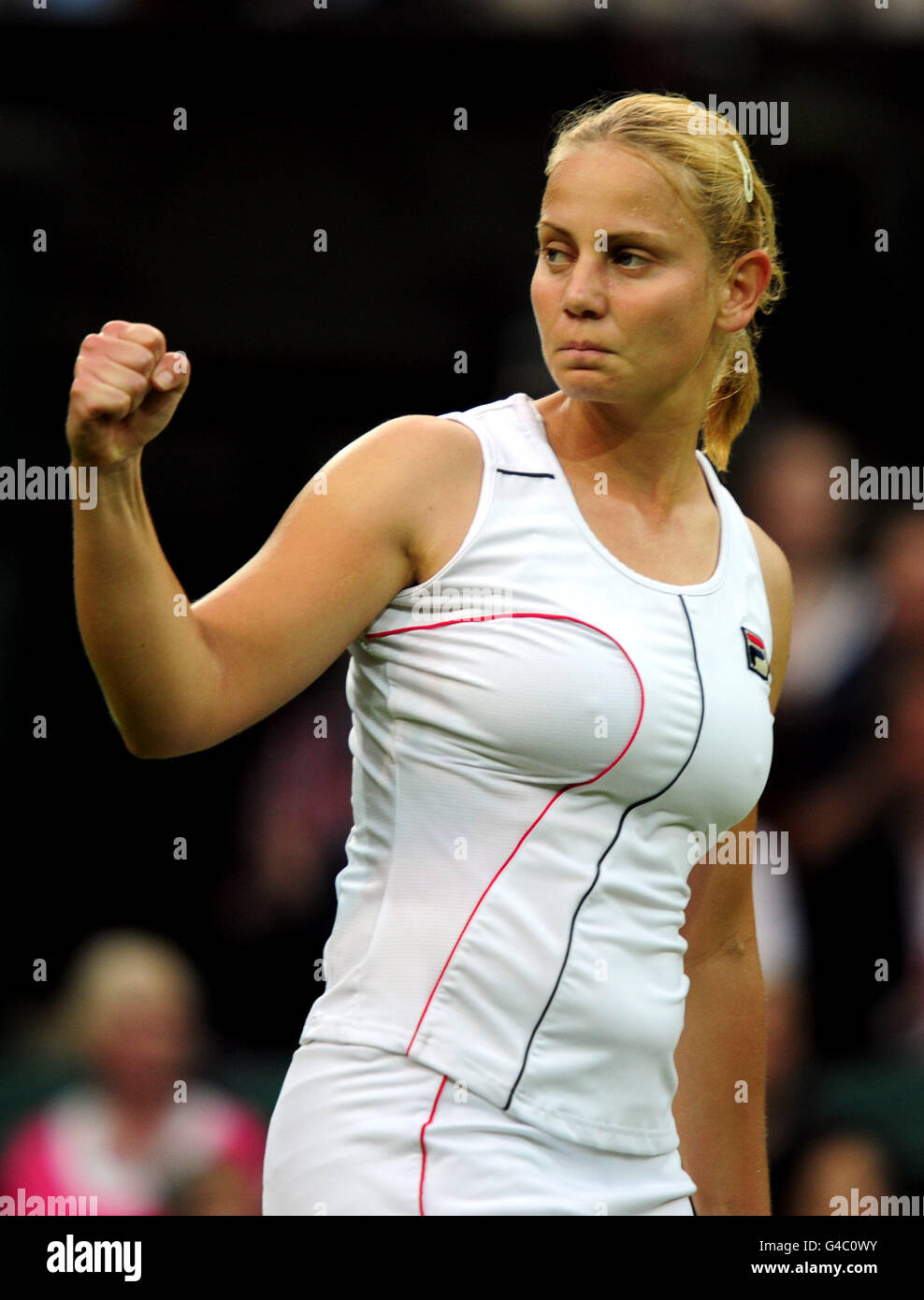Australia's Jelena Dokic celebrates in her match against Italy's