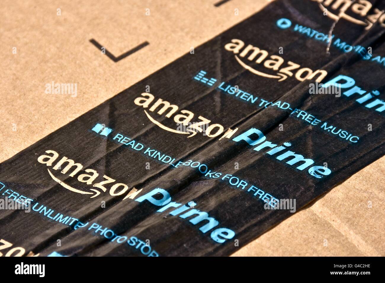 An Amazon Prime Box With Amazons Signature Tape Stock Photo Alamy