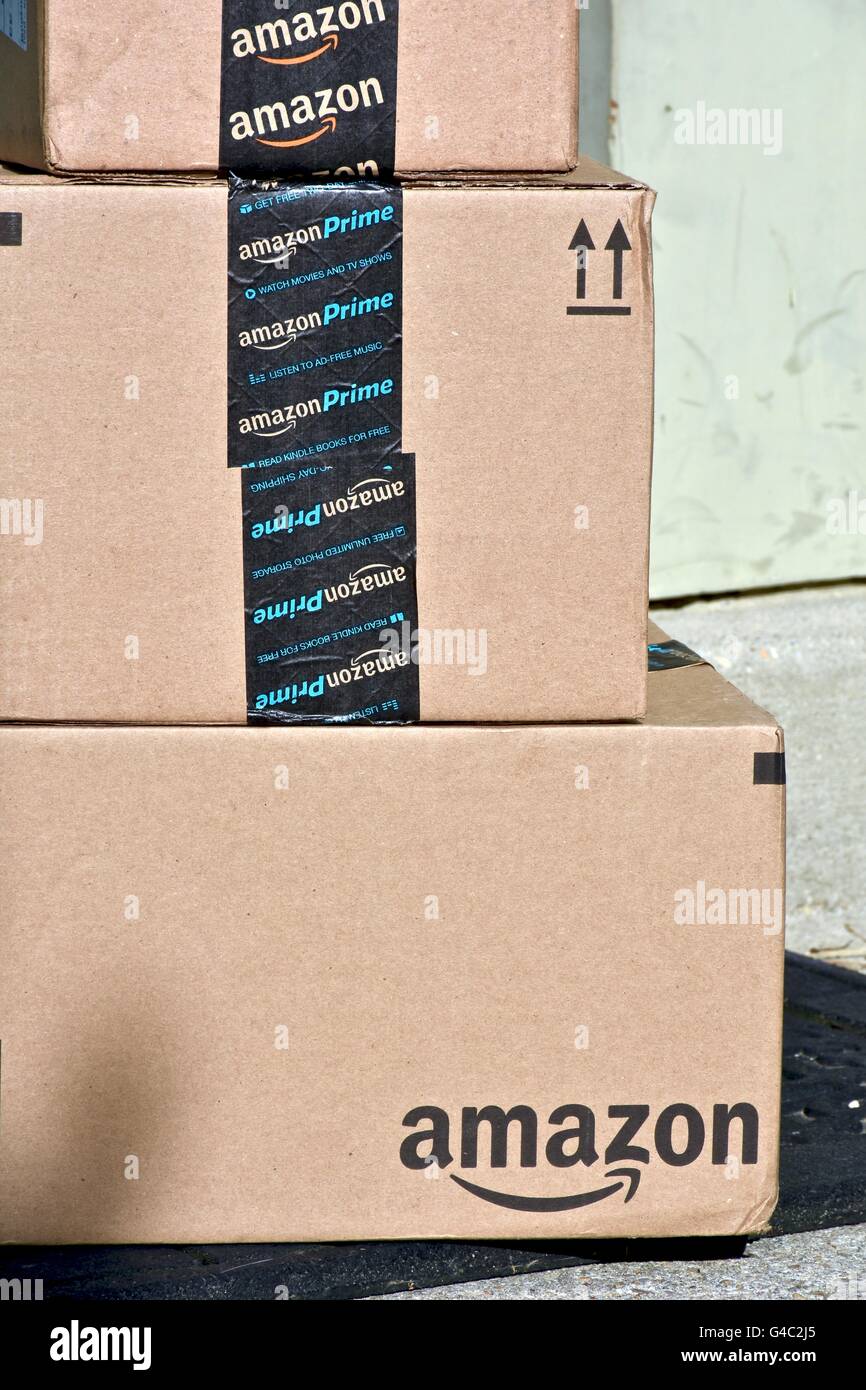 Amazon Prime Boxes Delivered To The Front Door Of A Home Stock Photo Alamy Amazon Prime Boxes Delivered To The Front Door Of A Home Stock Photo Alamy