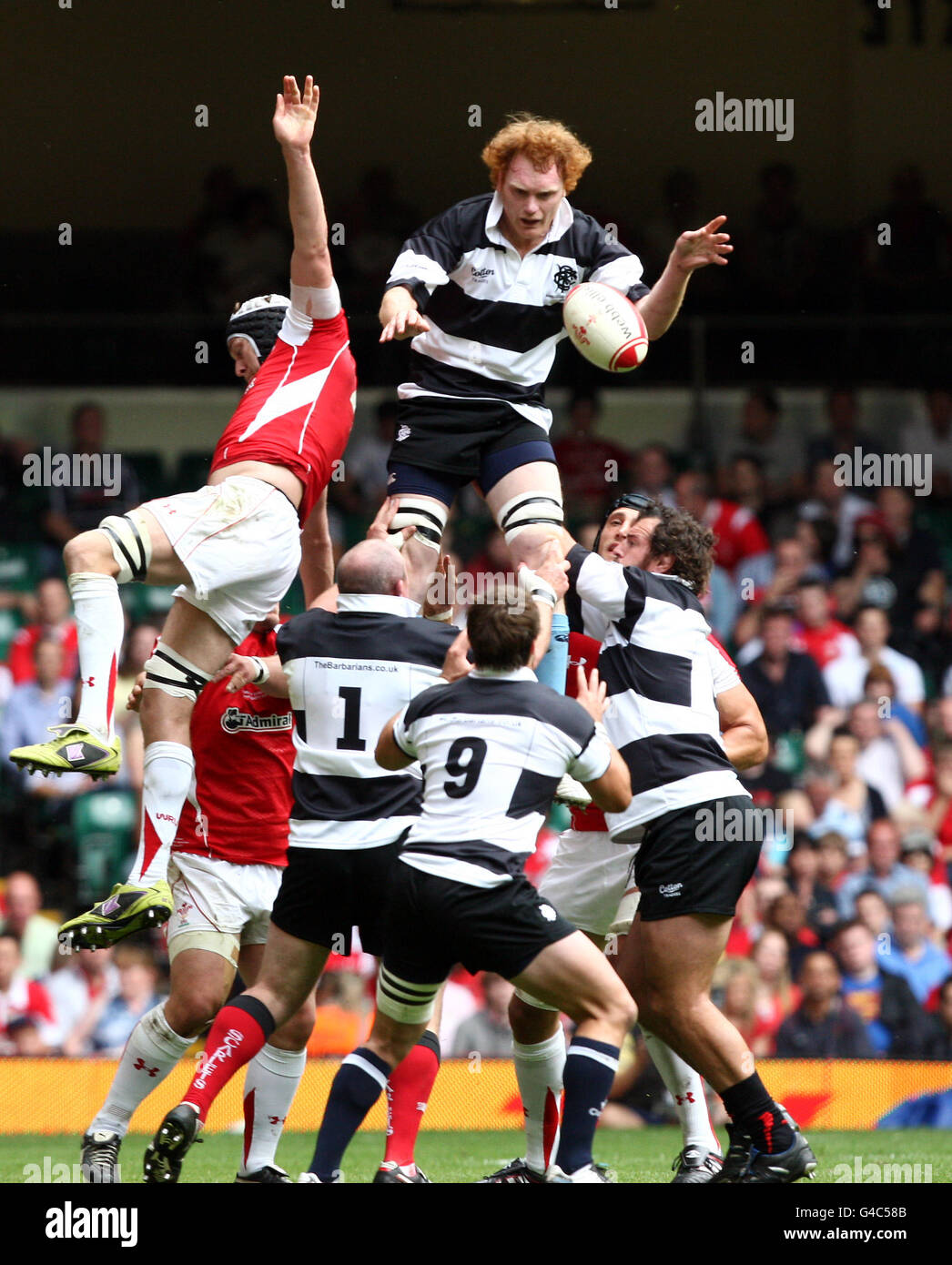 Barbarians' Paul Tito wins the lineout ball during the 130th Anniversary Celebration Game at the Millennium Stadium, Cardiff. Stock Photo