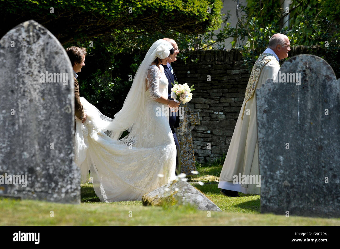 Lily Allen arrives at St James The Great Church in Cranham with her father Keith Allen for her wedding to Sam Cooper. Stock Photo