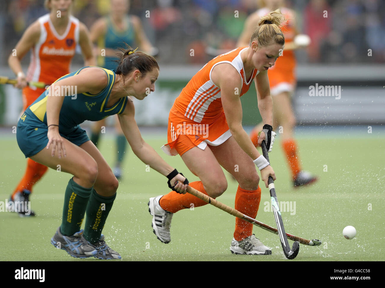 Netherland's Claire Verhage (right) is challenged by Australia's Jayde Taylor during the Rabo FIH Women's Champions Trophy match at the Wagener Stadium, Amsterdam Stock Photo