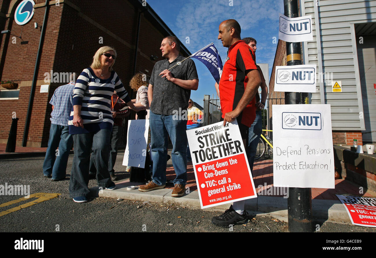 Teachers form part picket line outside stretford high school hires