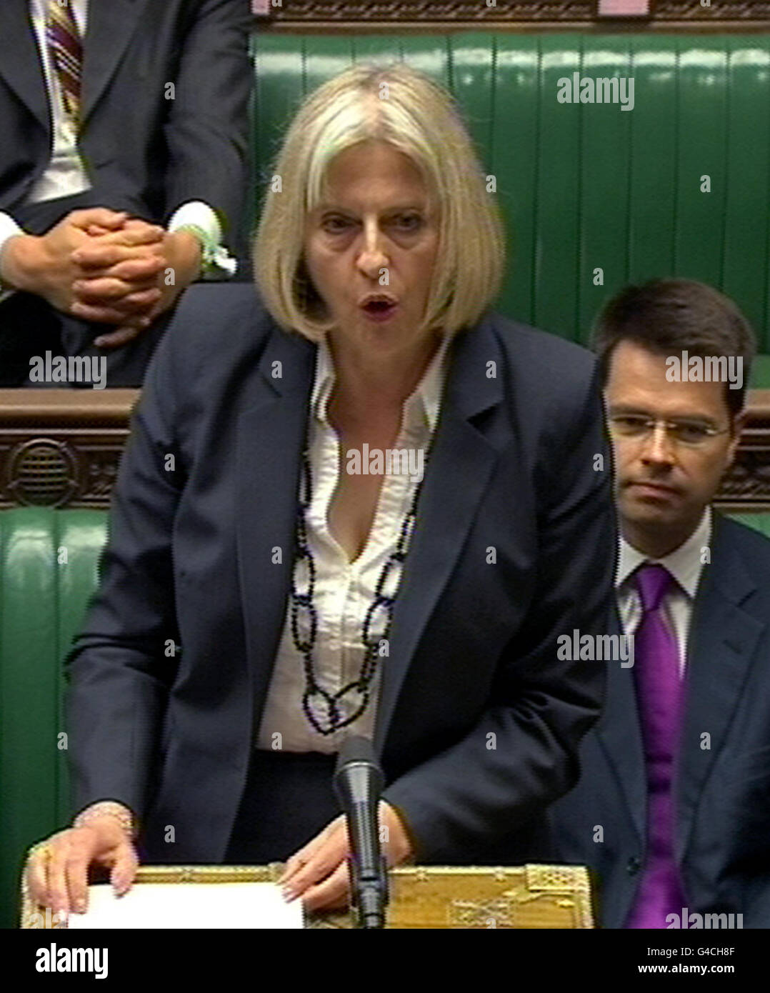 Home Secretary Theresa May speaks in the House of Commons in London, after it was announced that a US-style National Crime Agency will replace the Serious Organised Crime Agency (Soca), which itself was heralded as 'Britain's FBI' when it was launched by Labour in 2006. Stock Photo